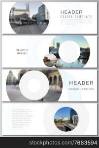 Vector layout of headers, banner templates for website footer design, horizontal flyer design, website header backgrounds. Background template with rounds, circles for IT, technology. Minimal style. Vector layout of headers, banner templates for website footer design, horizontal flyer design, website header backgrounds. Background template with rounds, circles for IT, technology. Minimal style.