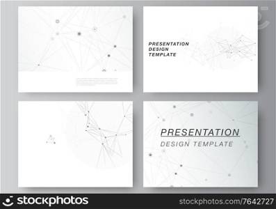 Vector layout of presentation slides design business templates, template for presentation brochure, brochure cover, report. Gray technology background with connecting lines and dots. Network concept. Vector layout of presentation slides design business templates, template for presentation brochure, brochure cover, report. Gray technology background with connecting lines and dots. Network concept.