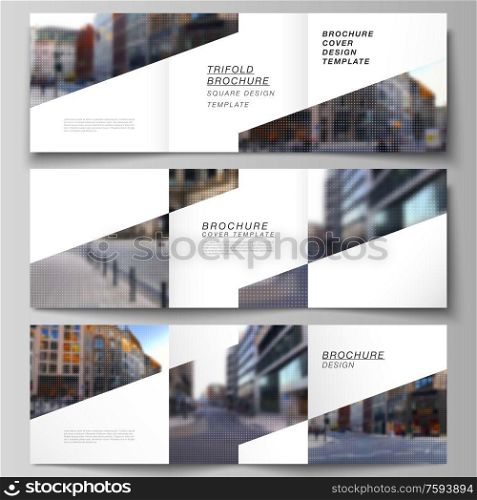 Vector layout of square cover design template for trifold brochure, flyer, magazine, cover design, book design, brochure cover. Abstract halftone effect decoration with dots. Dotted pattern decoration.. Vector layout of square cover design template for trifold brochure, flyer, magazine, cover design, book design, brochure cover. Abstract halftone effect decoration with dots. Dotted pattern decoration