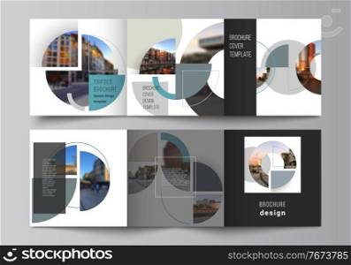 Vector layout of square covers design templates for trifold brochure, flyer, cover design, book, brochure cover. Background with abstract circle round banners. Corporate business concept template. Vector layout of square covers design templates for trifold brochure, flyer, cover design, book, brochure cover. Background with abstract circle round banners. Corporate business concept template.