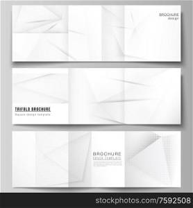 Vector layout of square covers design templates for trifold brochure, magazine, cover design, book design, brochure cover. Halftone dotted background with gray dots, abstract gradient background. Vector layout of square covers design templates for trifold brochure, magazine, cover design, book design, brochure cover. Halftone dotted background with gray dots, abstract gradient background.