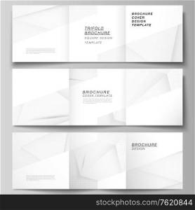 Vector layout of square covers design templates for trifold brochure, magazine, cover design, book design, brochure cover. Halftone dotted background with gray dots, abstract gradient background. Vector layout of square covers design templates for trifold brochure, magazine, cover design, book design, brochure cover. Halftone dotted background with gray dots, abstract gradient background.
