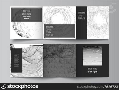 Vector layout of square covers templates for trifold brochure, flyer, , cover design, book design, brochure cover. Abstract 3d digital backgrounds for futuristic minimal technology concept design.. Vector layout of square covers templates for trifold brochure, flyer, magazine, cover design, book design, cover. Abstract 3d digital backgrounds for futuristic minimal technology concept design.