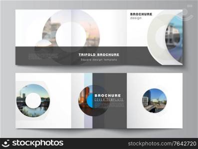 Vector layout of square covers templates for trifold brochure, flyer, magazine, cover design, book design, brochure cover. Background template with rounds, circles for IT, technology in minimal style. Vector layout of square covers templates for trifold brochure, flyer, magazine, cover design, book design, brochure cover. Background template with rounds, circles for IT, technology in minimal style.