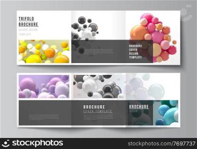 Vector layout of square covers templates for trifold brochure, flyer, magazine, cover design, book design. Abstract vector futuristic background with colorful 3d spheres, glossy bubbles, balls. Vector layout of square covers templates for trifold brochure, flyer, magazine, cover design, book design. Abstract vector futuristic background with colorful 3d spheres, glossy bubbles, balls.