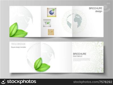 Vector layout of square format covers design template for trifold brochure, flyer, cover design, book design, brochure cover. Save Earth planet concept. Sustainable development global business concept.. Vector layout of square format covers design template for trifold brochure, flyer, cover design, book design, brochure cover. Save Earth planet concept. Sustainable development global business concept