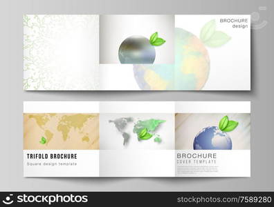 Vector layout of square format covers design template for trifold brochure, flyer, cover design, book design, brochure cover. Save Earth planet concept. Sustainable development global business concept.. Vector layout of square format covers design template for trifold brochure, flyer, cover design, book design, brochure cover. Save Earth planet concept. Sustainable development global business concept