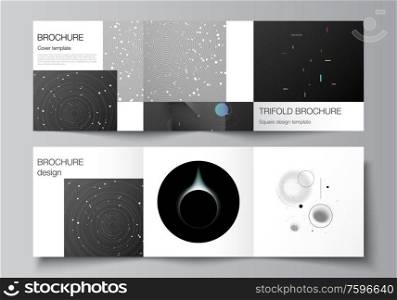 Vector layout of square format covers design templates for trifold brochure, flyer, magazine, cover design, book design, brochure cover. Tech science future background, space astronomy concept. Vector layout of square format covers design templates for trifold brochure, flyer, magazine, cover design, book design, brochure cover. Tech science future background, space astronomy concept.