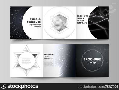 Vector layout of square format covers design templates for trifold brochure, flyer, magazine. 3d polygonal geometric modern design abstract background. Science or technology vector illustration. Vector layout of square format covers design templates for trifold brochure, flyer, magazine. 3d polygonal geometric modern design abstract background. Science or technology vector illustration.