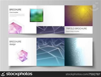 Vector layout of square format covers design templates for trifold brochure, flyer, magazine. 3d polygonal geometric modern design abstract background. Science or technology vector illustration. Vector layout of square format covers design templates for trifold brochure, flyer, magazine. 3d polygonal geometric modern design abstract background. Science or technology vector illustration.