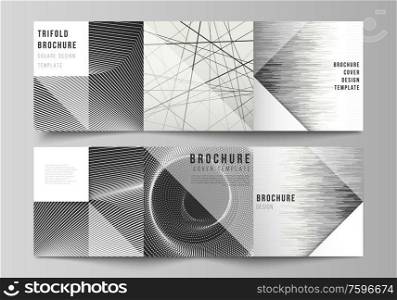 Vector layout of square format covers design templates for trifold brochure, flyer, magazine. Geometric abstract technology background, futuristic science technology concept for minimalistic design. Vector layout of square format covers design templates for trifold brochure, flyer, magazine. Geometric abstract technology background, futuristic, science, technology concept for minimalistic design.