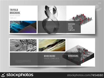 Vector layout of square format covers design templates for trifold brochure, flyer, magazine. Big data. Dynamic geometric background. Cubes pattern design with motion effect. 3d technology style. Vector layout of square format covers design templates for trifold brochure, flyer, magazine. Big data. Dynamic geometric background. Cubes pattern design with motion effect. 3d technology style.