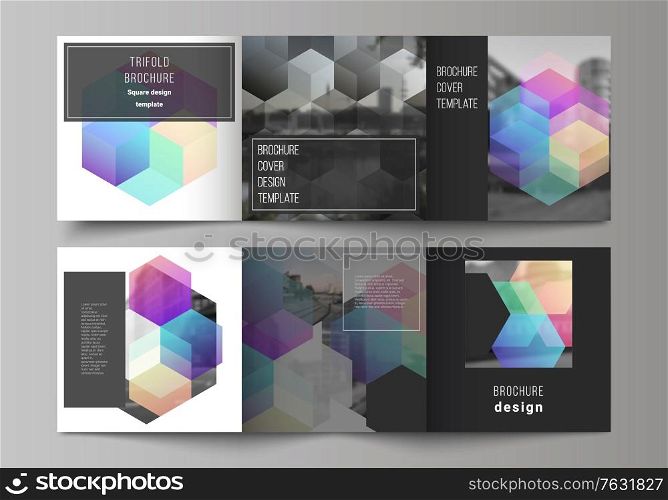 Vector layout of square format covers design templates with abstract shapes and colors for trifold brochure, flyer, magazine, cover design, book design, brochure cover. Vector layout of square format covers design templates with abstract shapes and colors for trifold brochure, flyer, magazine, cover design, book design, brochure cover.