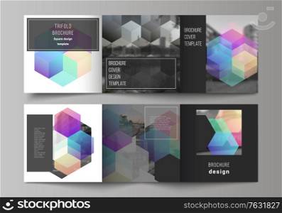 Vector layout of square format covers design templates with abstract shapes and colors for trifold brochure, flyer, magazine, cover design, book design, brochure cover. Vector layout of square format covers design templates with abstract shapes and colors for trifold brochure, flyer, magazine, cover design, book design, brochure cover.