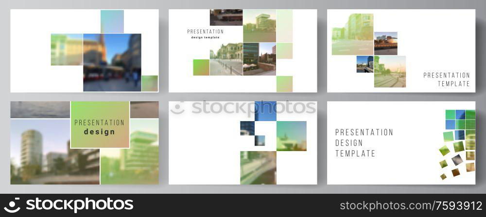 Vector layout of the presentation slides design business templates, multipurpose template for presentation brochure, brochure cover. Abstract project with clipping mask green squares for your photo. Vector layout of the presentation slides design business templates, multipurpose template for presentation brochure, brochure cover. Abstract project with clipping mask green squares for your photo.