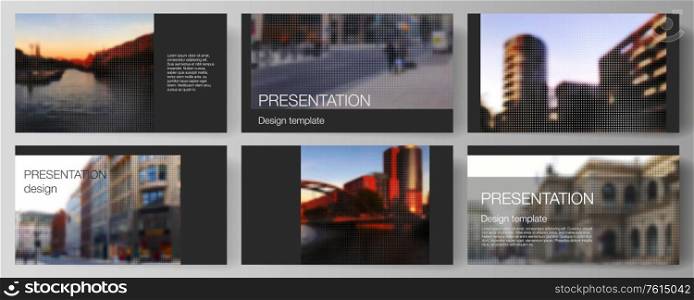 Vector layout of the presentation slides design business templates, multipurpose template for presentation brochure, brochure cover. Halftone effect decoration with dots. Dotted pattern decoration. Vector layout of the presentation slides design business templates, multipurpose template for presentation brochure, brochure cover. Halftone effect decoration with dots. Dotted pattern decoration.