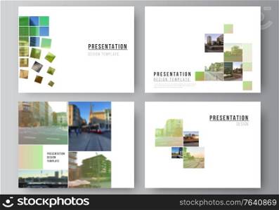 Vector layout of the presentation slides design business templates, multipurpose template for presentation brochure, brochure cover. Abstract project with clipping mask green squares for your photo. Vector layout of the presentation slides design business templates, multipurpose template for presentation brochure, brochure cover. Abstract project with clipping mask green squares for your photo.