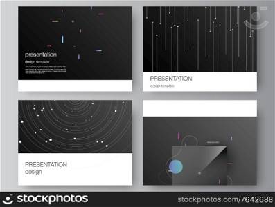 Vector layout of the presentation slides design business templates, multipurpose template for presentation brochure, brochure cover. Tech science future background, space design astronomy concept. Vector layout of the presentation slides design business templates, multipurpose template for presentation brochure, brochure cover. Tech science future background, space design astronomy concept.