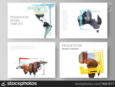 Vector layout of the presentation slides design business templates, multipurpose template for presentation brochure. Design template in the form of world maps and colored frames, insert your photo. Vector layout of the presentation slides design business templates, multipurpose template for presentation brochure. Design template in the form of world maps and colored frames, insert your photo.
