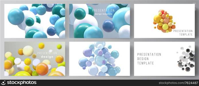 Vector layout of the presentation slides design business templates, multipurpose template for presentation brochure, report. Realistic vector background with multicolored 3d spheres, bubbles, balls. Vector layout of the presentation slides design business templates, multipurpose template for presentation brochure, report. Realistic vector background with multicolored 3d spheres, bubbles, balls.