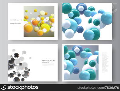 Vector layout of the presentation slides design business templates, multipurpose template for presentation brochure, report. Realistic vector background with multicolored 3d spheres, bubbles, balls. Vector layout of the presentation slides design business templates, multipurpose template for presentation brochure, report. Realistic vector background with multicolored 3d spheres, bubbles, balls.