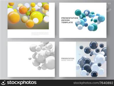 Vector layout of the presentation slides design business templates, multipurpose template for presentation brochure, report. Realistic vector background with multicolored 3d spheres, bubbles, balls. Vector layout of the presentation slides design business templates, multipurpose template for presentation brochure, report. Realistic vector background with multicolored 3d spheres, bubbles, balls.