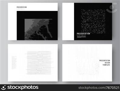 Vector layout of the presentation slides design business templates, template for presentation brochure, brochure cover, report. Abstract technology black color science background. High tech concept. Vector layout of the presentation slides design business templates, template for presentation brochure, brochure cover, report. Abstract technology black color science background. High tech concept.