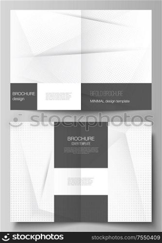 Vector layout of two A4 cover mockups design templates for bifold brochure, flyer, , cover design, book design, brochure cover. Halftone dotted background with gray dots, abstract gradient background. Vector layout of two A4 cover mockups design templates for bifold brochure, flyer, cover design, book design, brochure cover. Halftone dotted background with gray dots, abstract gradient background.