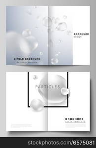 Vector layout of two A4 format cover mockups design templates for bifold brochure, flyer, booklet, report. Spa and healthcare design. Soft color medical consept background with molecules or particles. Vector layout of two A4 format cover mockups design templates for bifold brochure, flyer, booklet, report. Spa and healthcare design. Soft color medical consept background with molecules or particles.