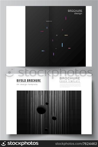 Vector layout of two A4 format cover mockups design templates for bifold brochure, flyer, magazine, cover design, book design, brochure cover. Tech science future background, space astronomy concept. Vector layout of two A4 format cover mockups design templates for bifold brochure, flyer, magazine, cover design, book design, brochure cover. Tech science future background, space astronomy concept.