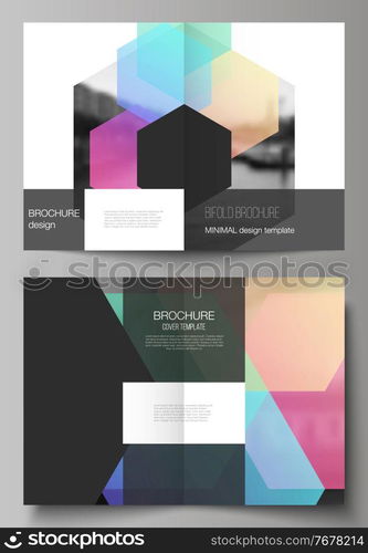 Vector layout of two A4 format cover mockups design templates with abstract shapes and colors for bifold brochure, flyer, magazine, cover design, book design, brochure cover. Vector layout of two A4 format cover mockups design templates with abstract shapes and colors for bifold brochure, flyer, magazine, cover design, book design, brochure cover.