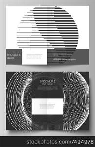 Vector layout of two A4 format modern cover mockup design templates for bifold brochure, flyer, booklet, report. Geometric background, futuristic science and technology concept for minimalistic design.. Vector layout of two A4 format modern cover mockup design templates for bifold brochure, flyer, booklet, report. Geometric background, futuristic science and technology concept for minimalistic design