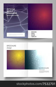 Vector layout of two A4 format modern cover mockups design templates for bifold brochure, magazine, flyer. 3d polygonal geometric modern design abstract background. Science or technology vector. Vector layout of two A4 format modern cover mockups design templates for bifold brochure, flyer, booklet. 3d polygonal geometric modern design abstract background. Science or technology vector.