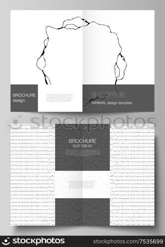 Vector layout of two A4 format modern cover mockups design templates for bifold brochure, flyer, booklet, report. Trendy modern science or technology background with dynamic particles. Cyberspace grid.. Vector layout of two A4 format modern cover mockups design templates for bifold brochure, flyer, booklet, report. Trendy modern science or technology background with dynamic particles. Cyberspace grid