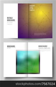 Vector layout of two A4 format modern cover mockups design templates for bifold brochure, magazine, flyer. 3d polygonal geometric modern design abstract background. Science or technology vector. Vector layout of two A4 format modern cover mockups design templates for bifold brochure, flyer, booklet. 3d polygonal geometric modern design abstract background. Science or technology vector.