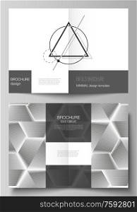 Vector layout of two A4 format modern cover mockups design templates for bifold brochure, magazine, flyer, booklet. Abstract geometric triangle design background using triangular style patterns. Vector layout of two A4 format modern cover mockups design templates for bifold brochure, magazine, flyer, booklet. Abstract geometric triangle design background using triangular style patterns.