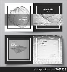 Vector layout of two covers templates for square bifold brochure, flyer, magazine, cover design, book design, cover. Abstract 3d digital backgrounds for futuristic minimal technology concept design. Vector layout of two covers templates for square bifold brochure, flyer, magazine, cover design, book design, cover. Abstract 3d digital backgrounds for futuristic minimal technology concept design.