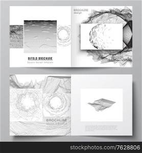 Vector layout of two covers templates for square bifold brochure, flyer, magazine, cover design, book design, cover. Abstract 3d digital backgrounds for futuristic minimal technology concept design. Vector layout of two covers templates for square bifold brochure, flyer, magazine, cover design, book design, cover. Abstract 3d digital backgrounds for futuristic minimal technology concept design.