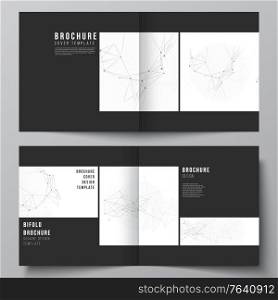 Vector layout of two covers templates for square bifold brochure, flyer, magazine, cover design, book design, brochure cover. Gray technology background with connecting lines and dots. Network concept.. Vector layout of two covers templates for square bifold brochure, flyer, magazine, cover design, book design, brochure cover. Gray technology background with connecting lines and dots. Network concept