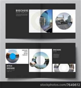 Vector layout of two covers templates for square bifold brochure, flyer, magazine, cover design, book design, brochure cover. Background template with rounds, circles for IT, technology. Minimal style. Vector layout of two covers templates for square bifold brochure, flyer, magazine, cover design, book design, brochure cover. Background template with rounds, circles for IT, technology. Minimal style.