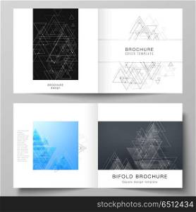 Vector layout of two covers templates for square design bifold brochure, flyer. Technology, science, medical concept. Molecule structure, connecting lines and dots. Futuristic background. Vector layout of two covers templates for square design bifold brochure, flyer. Technology, science, medical concept. Molecule structure, connecting lines and dots. Futuristic background.