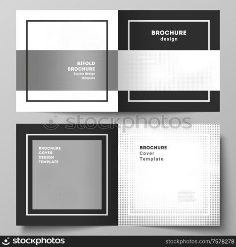 Vector layout of two covers templates for square design bifold brochure, flyer, magazine, cover design, brochure cover. Halftone effect decoration with dots. Dotted pattern for grunge style decoration.. Vector layout of two covers templates for square design bifold brochure, flyer, magazine, cover design, brochure cover. Halftone effect decoration with dots. Dotted pattern for grunge style decoration