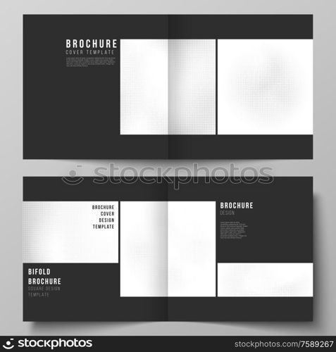 Vector layout of two covers templates for square design bifold brochure, flyer, magazine, cover design, brochure cover. Halftone effect decoration with dots. Dotted pattern for grunge style decoration.. Vector layout of two covers templates for square design bifold brochure, flyer, magazine, cover design, brochure cover. Halftone effect decoration with dots. Dotted pattern for grunge style decoration