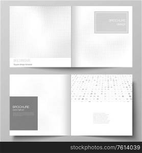 Vector layout of two covers templates for square design bifold brochure, flyer, magazine, cover design, brochure cover. Halftone effect decoration with dots. Dotted pattern for grunge style decoration.. Vector layout of two covers templates for square design bifold brochure, flyer, magazine, cover design, brochure cover. Halftone effect decoration with dots. Dotted pattern for grunge style decoration