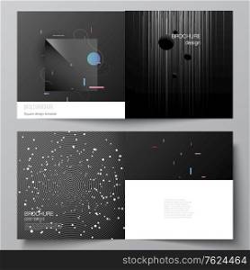 Vector layout of two covers templates for square design bifold brochure, flyer, magazine, cover design, book design, brochure cover. Tech science future background, space astronomy concept. Vector layout of two covers templates for square design bifold brochure, flyer, magazine, cover design, book design, brochure cover. Tech science future background, space astronomy concept.