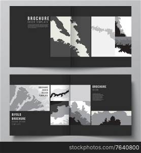 Vector layout of two covers templates for square design bifold brochure, flyer, magazine, cover design, book design, brochure cover. Landscape background decoration, halftone pattern grunge texture. Vector layout of two covers templates for square design bifold brochure, flyer, magazine, cover design, book design, brochure cover. Landscape background decoration, halftone pattern grunge texture.