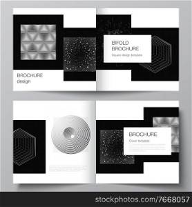 Vector layout of two covers templates for square design bifold brochure, flyer, cover design, book design. Black color technology background. Digital visualization of science, medicine, tech concept. Vector layout of two covers templates for square design bifold brochure, flyer, cover design, book design. Black color technology background. Digital visualization of science, medicine, tech concept.