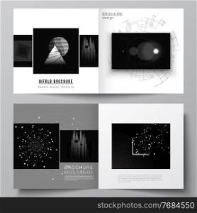 Vector layout of two covers templates for square design bifold brochure, flyer, cover design, book design. Black color technology background. Digital visualization of science, medicine, tech concept. Vector layout of two covers templates for square design bifold brochure, flyer, cover design, book design. Black color technology background. Digital visualization of science, medicine, tech concept.