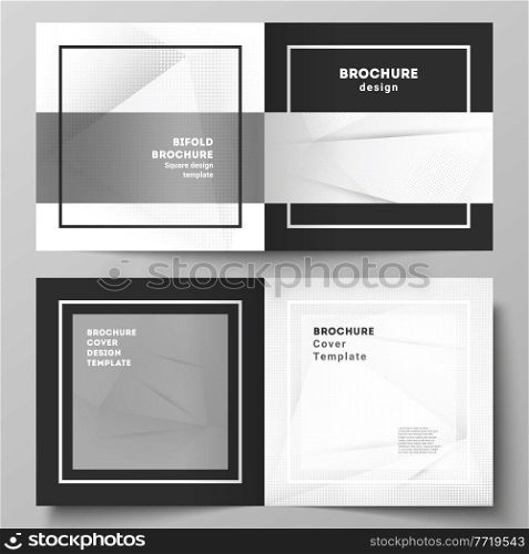 Vector layout of two covers templates for square design bifold brochure, flyer, cover design, book design, brochure cover. Halftone effect decoration with dots. Dotted pop art pattern decoration. Vector layout of two covers templates for square design bifold brochure, flyer, cover design, book design, brochure cover. Halftone effect decoration with dots. Dotted pop art pattern decoration.