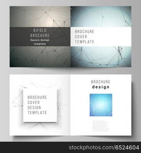 Vector layout of two covers templates for square design bifold brochure, flyer, booklet. Technology, science, medical concept. Molecule structure, connecting lines and dots. Futuristic background. Vector layout of two covers templates for square design bifold brochure, flyer, booklet. Technology, science, medical concept. Molecule structure, connecting lines and dots. Futuristic background.